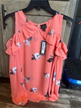 Worthington Coral Floral Cold-Shoulder Top